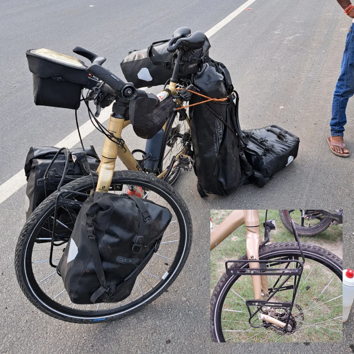 Beim Unfall wurde das Fahrrad stark beschädigt. Man sieht ein kaputtes Velo.